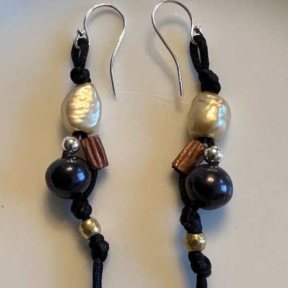 Hand Crafted Jewelry - ARTISAN Black Pearl and Golden Baroque Pearl Sterling Earrings